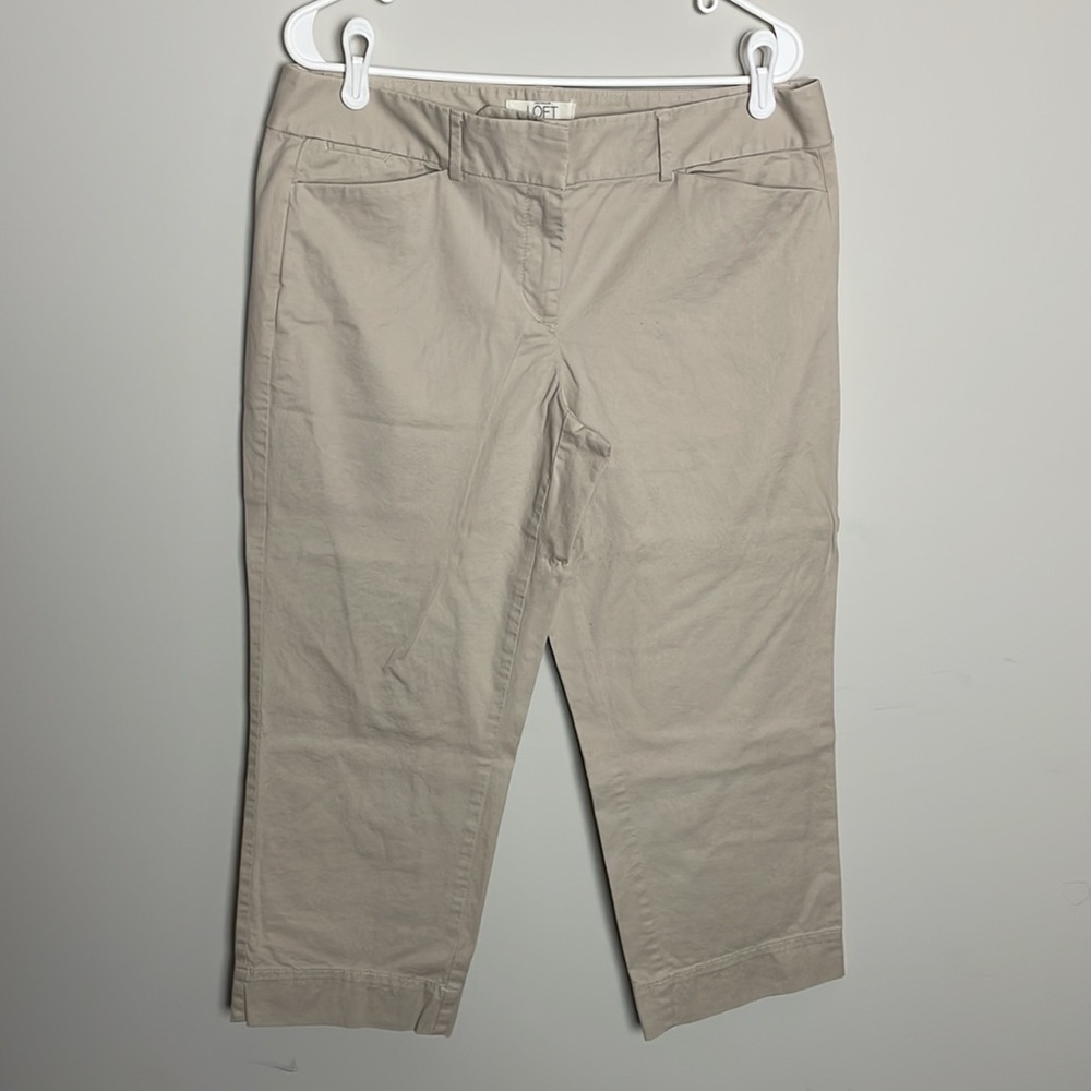 Ann Taylor Loft Beige Capris-hook & zip fly- 4-pockets- size 12